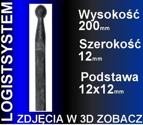 LogistSystem 1 ks ozdobná kovová špička – 200 x 12 mm (V x Š) / základna: 12 x 12 cm, dekorace na plot 40.170