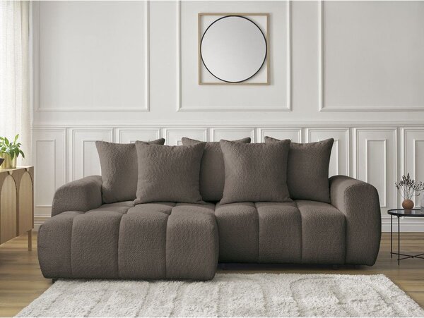 Hnědá rozkládací/s úložným prostorem rohová pohovka z textilie bouclé (levý roh/s lenoškou) Roxelane – Bobochic Paris