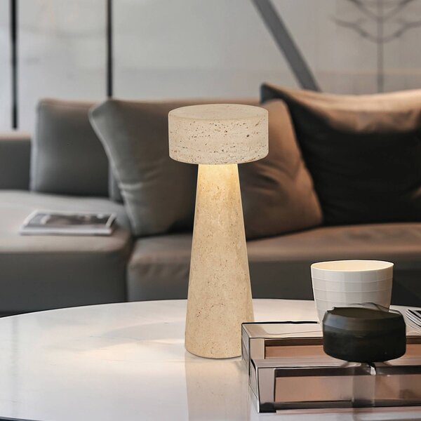 Viokef LED stolní lampa Serenity, béžová, výška 31 cm, kámen, Krémová / jantar, Obývací pokoj / jídelna, Kámen