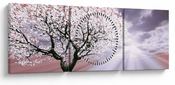 Červený obraz stromu (s hodinami) (90x30 cm)