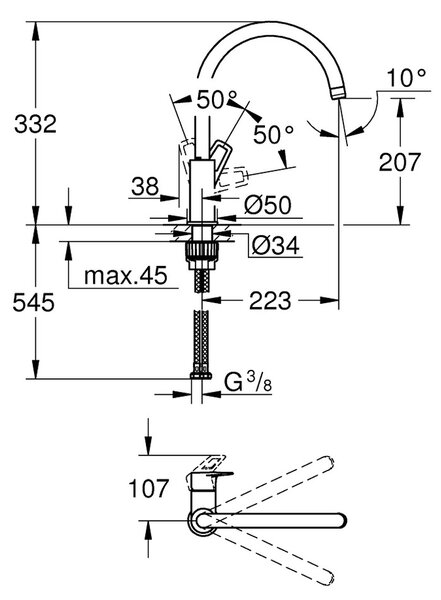 GROHE BauLoop - Páková dřezová baterie, DN 15, Chrom 31368001