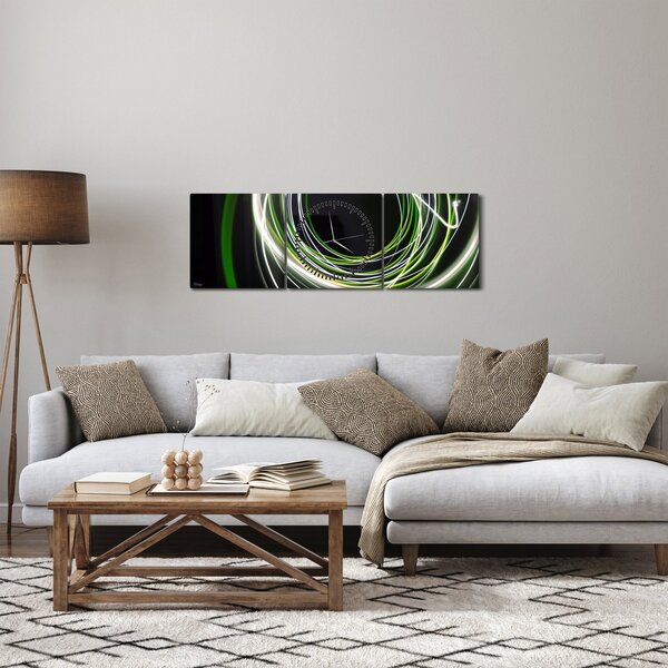 Obraz zelených čar (s hodinami) (90x30 cm)