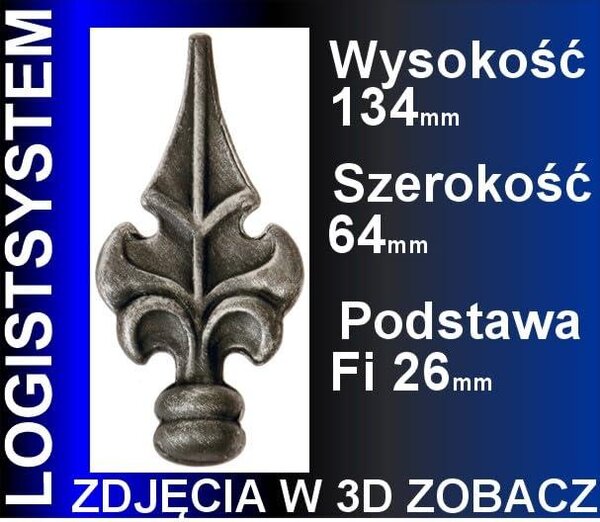 LogistSystem 1 ks ozdobná kovová špička – 134 x 64 mm (V x Š) / základna: ∅ 20, dekorace na plot 40.157