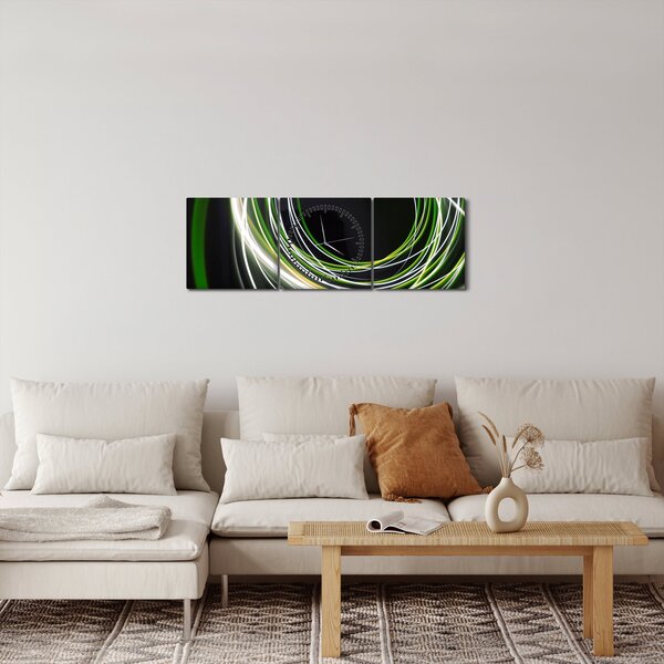 Obraz zelených čar (s hodinami) (90x30 cm)