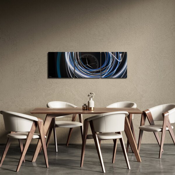 Obraz modrých linek (s hodinami) (90x30 cm)