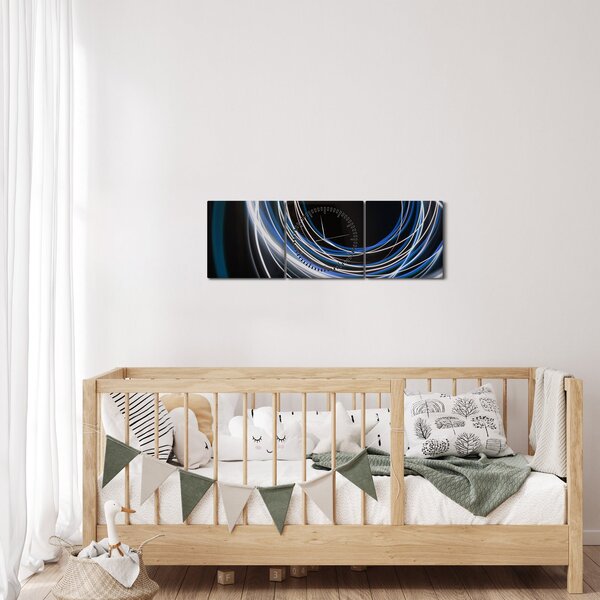 Obraz modrých linek (s hodinami) (90x30 cm)