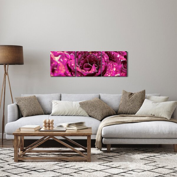 Obraz růžového květu růže (s hodinami) (90x30 cm)