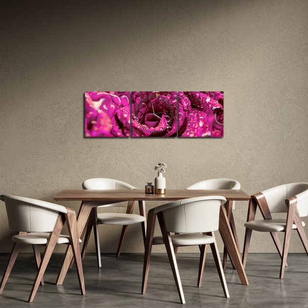 Obraz růžového květu růže (s hodinami) (90x30 cm)