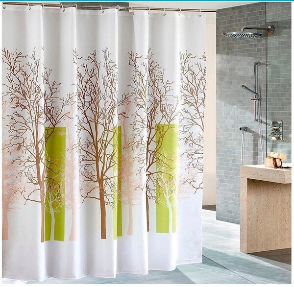 Aqualine Aqualine, Sprchový závěs 180x180cm, polyester, bílá/zelená, strom, ZP009/180