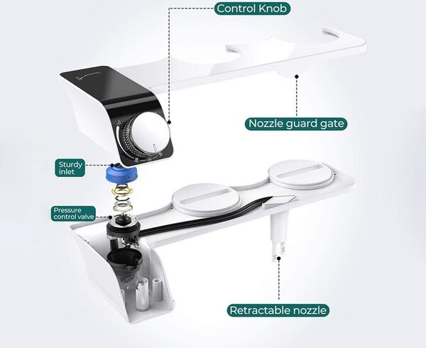 Příslušenství pro toaletní bidet, neelektrický bidet s nastavitelným tlakem vody a dvěma tryskami