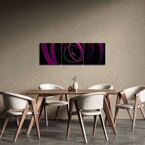 Obraz - fialové čáry (s hodinami) (90x30 cm)