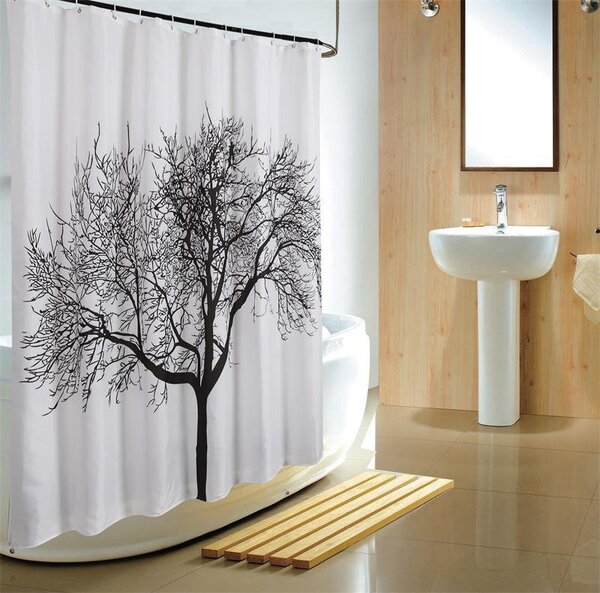 Aqualine Aqualine, Sprchový závěs 180x200cm, polyester, černá/bílá, strom, ZP008