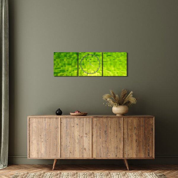 Obraz žlutozelených kostiček (s hodinami) (90x30 cm)