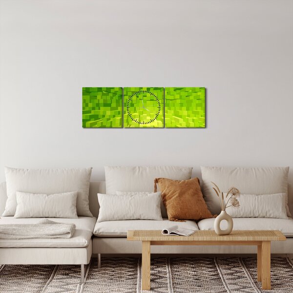 Obraz žlutozelených kostiček (s hodinami) (90x30 cm)