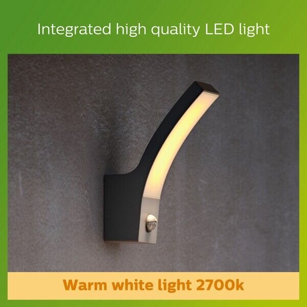 Philips 8719514417717 Splay venkovní nástěnné svítidlo se senzorem LED 12W/1100lm 2700K IP44 antracit