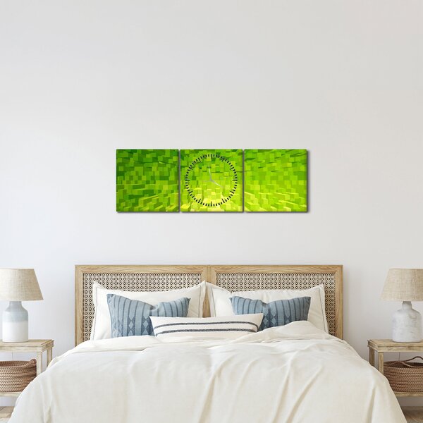 Obraz žlutozelených kostiček (s hodinami) (90x30 cm)