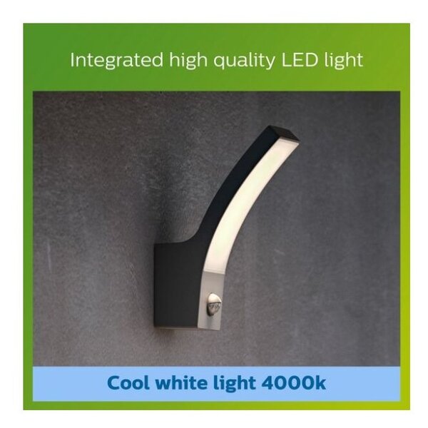 Philips 8719514417731 Splay venkovní nástěnné svítidlo se senzorem LED 12W/1200lm 4000K IP44 antracit