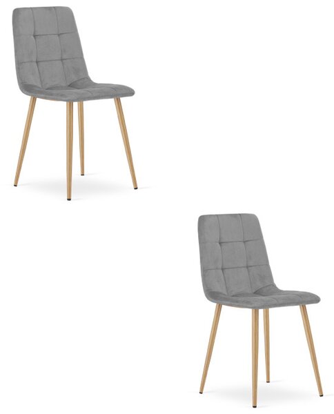 Set dvou jídelních židlí KARA sametové, světle šedé/hnědé nohy (2 ks)