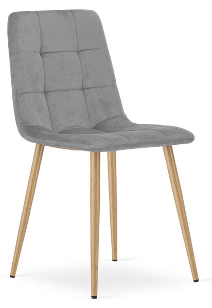 Set tří jídelních židlí KARA sametové, světle šedé / hnědé nohy (3 ks)