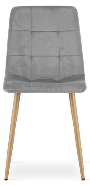 Set tří jídelních židlí KARA sametové, světle šedé / hnědé nohy (3 ks)