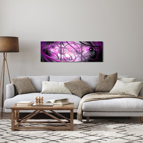 Obraz krásné fialové abstrakce (s hodinami) (90x30 cm)