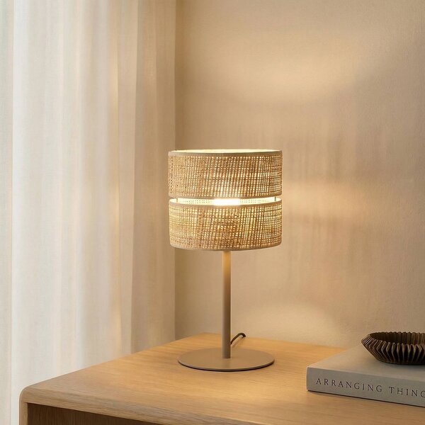 TK Lighting Stolní lampa Calma, béžová, rafián, výška 38 cm, E27, Krémová / jantar, Obývací pokoj / jídelna