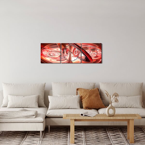 Obraz - červené tvary (s hodinami) (90x30 cm)