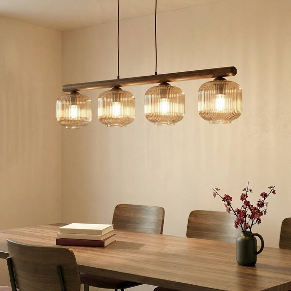 TK Lighting Závěsné světlo Salvia, hnědá/koňaková, sklo, délka 95 cm, E14, stmívatelný, Tmavé dřevo, Obývací pokoj / jídelna, Dřevo
