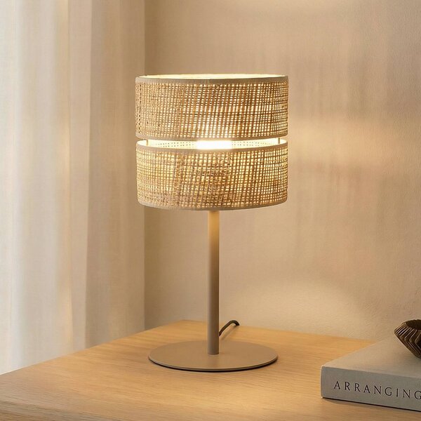 TK Lighting Stolní lampa Calma, béžová, rafián, výška 38 cm, E27, Krémová / jantar, Obývací pokoj / jídelna