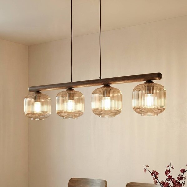 TK Lighting Závěsné světlo Salvia, hnědá/koňaková, sklo, délka 95 cm, E14, stmívatelný, Tmavé dřevo, Obývací pokoj / jídelna, Dřevo
