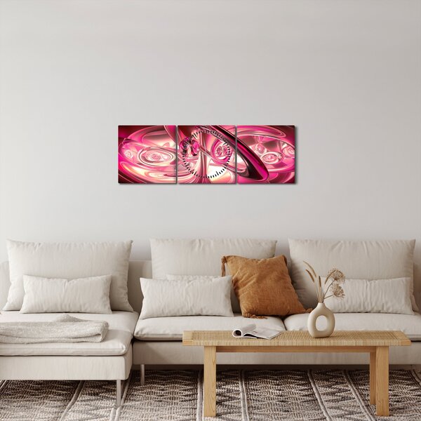 Obraz růžových fraktálů (s hodinami) (90x30 cm)