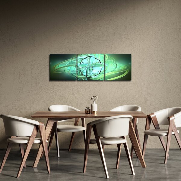 Obraz zelené abstrakce (s hodinami) (90x30 cm)