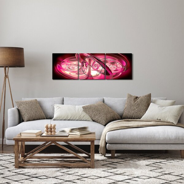 Obraz růžových fraktálů (s hodinami) (90x30 cm)