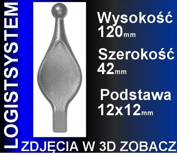 LogistSystem 1 ks ozdobná kovová špička – 120 x 42 mm (V x Š) / základna: 12 x 12 cm, dekorace na plot 40.065