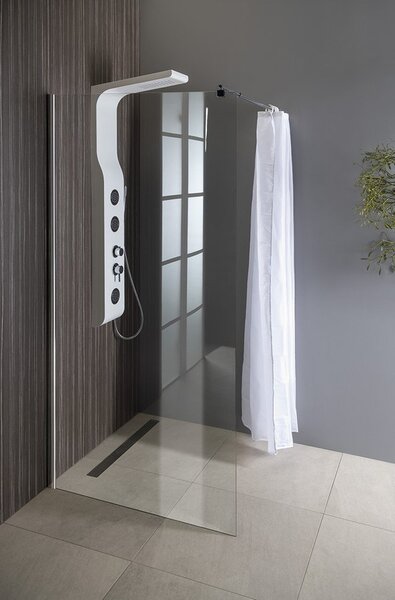 Aqualine Aqualine, WALK-IN stěna na instalaci na zeď se vzpěrou, jednodílná, 700 mm, čiré sklo, WI071