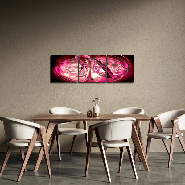 Obraz růžových fraktálů (s hodinami) (90x30 cm)
