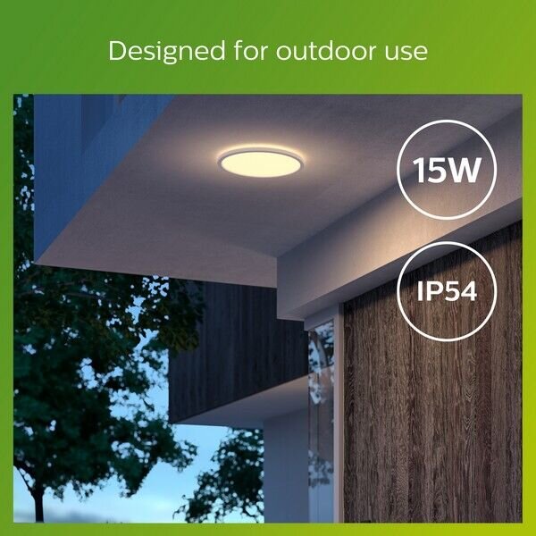 Philips 8719514417953 SuperSlim venkovní stropní svítidlo LED 15W/1300lm 2700K IP54 bílá SceneSwitch
