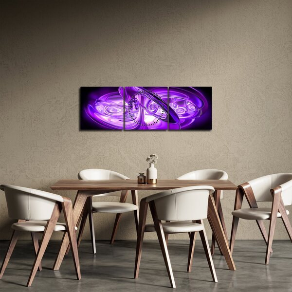 Obraz fialových fraktálů (s hodinami) (90x30 cm)