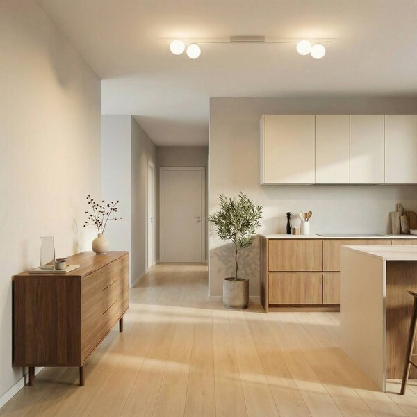 TK Lighting Stropní světlo Imelo, krémové, 4 žárovky, sklo, délka 140 cm, stmívatelný, Krémová / jantar, Ložnice, Sklo