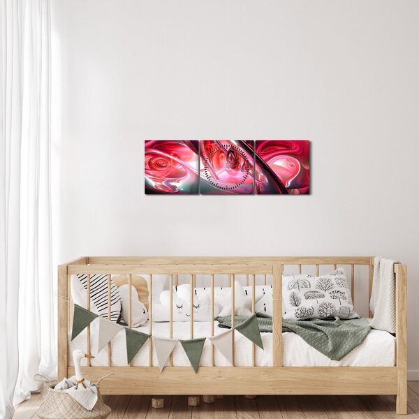 Obraz červených fraktálů (s hodinami) (90x30 cm)