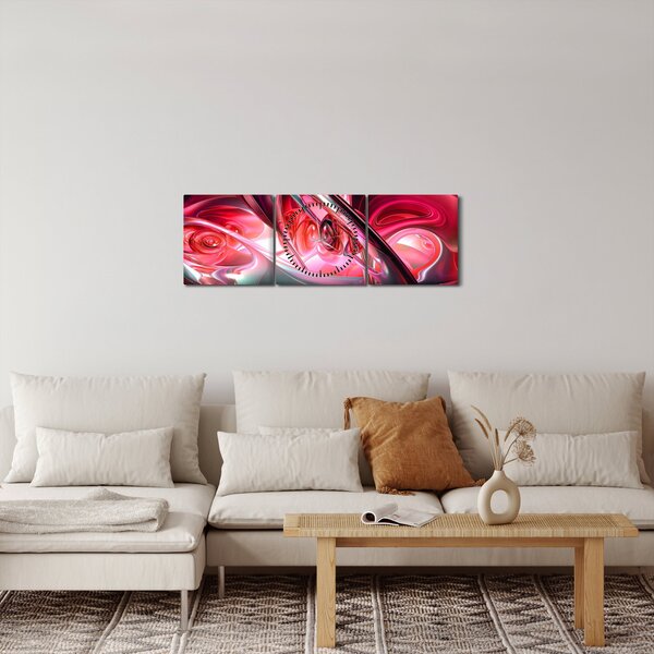 Obraz červených fraktálů (s hodinami) (90x30 cm)
