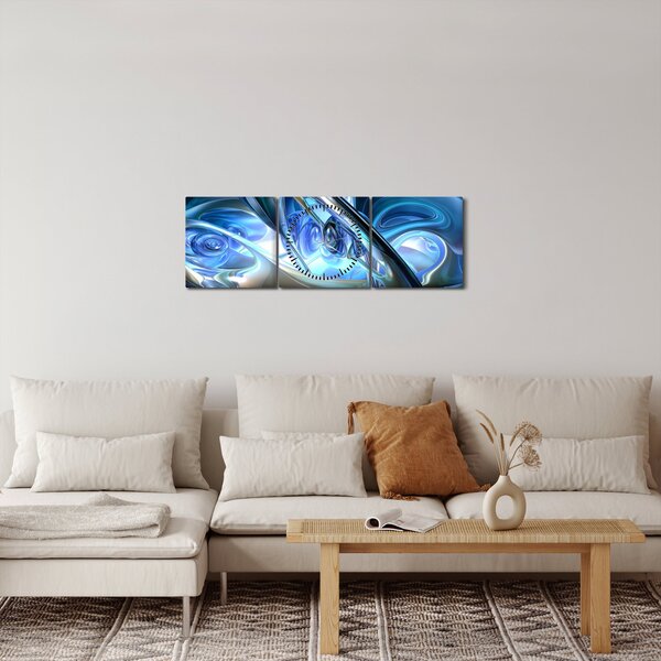 Obraz modrých fraktálů (s hodinami) (90x30 cm)