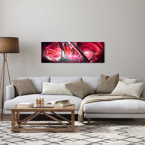 Obraz červených fraktálů (s hodinami) (90x30 cm)