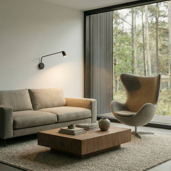 TK Lighting Nástěnné světlo Nex, černé, kov, výška 27 cm, GU10, stmívatelný, Černá, Obývací pokoj / jídelna, kov