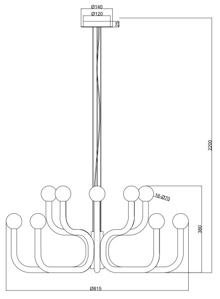 Ondaluce - Lustr na lanku DERBY 16xG9/7W/230V pr. 81,5 cm černá