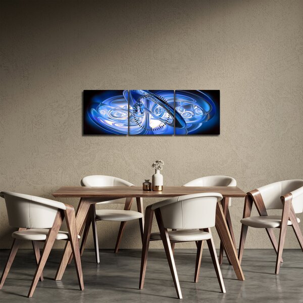 Modrý abstraktní obraz (s hodinami) (90x30 cm)