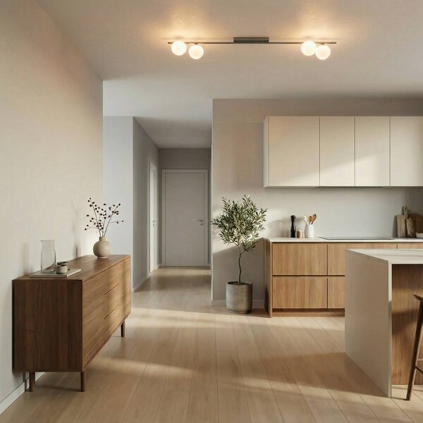 TK Lighting Stropní světlo Imelo, hnědé, 4 žárovky, sklo, délka 140 cm, stmívatelný, Hnědá / rez, Ložnice, Sklo