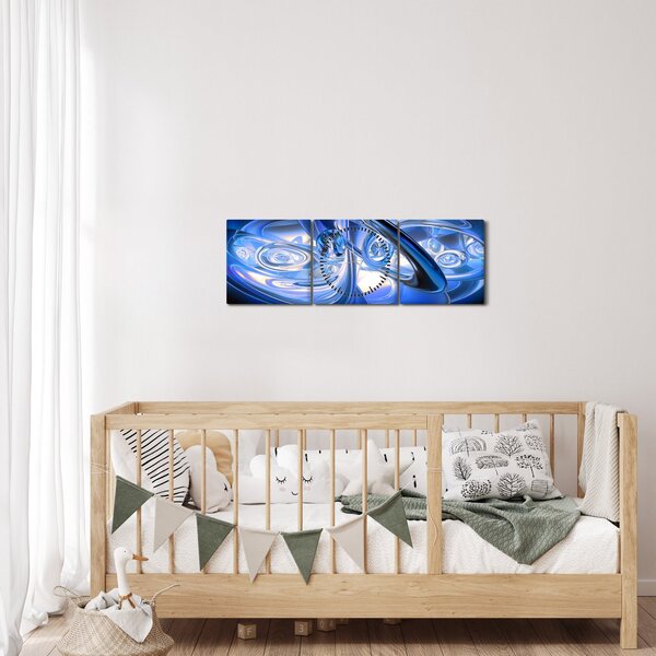 Modrý abstraktní obraz (s hodinami) (90x30 cm)