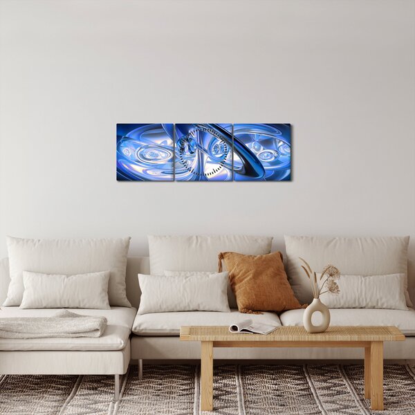 Modrý abstraktní obraz (s hodinami) (90x30 cm)