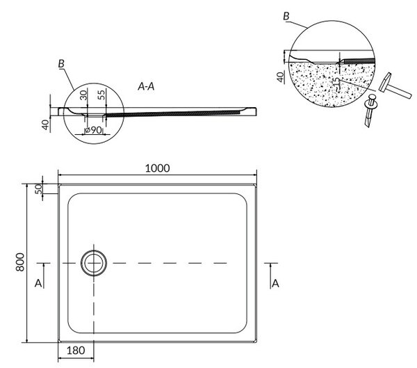 Cersanit TAKO sprchová vanička 100x80x4 cm, obdélníková, bílá, S204-019